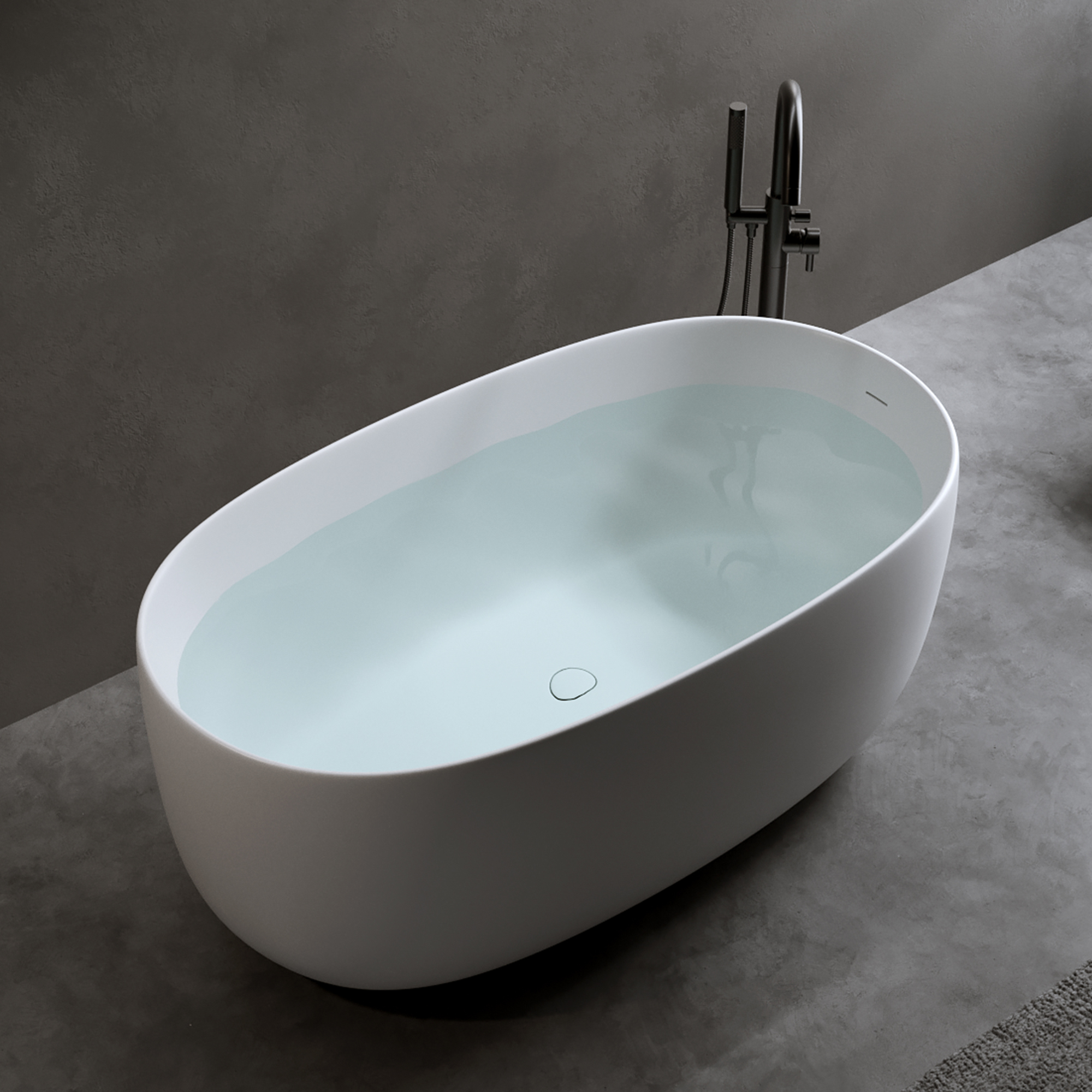 Moray 47 in. x 25 in. Solid Surface Stone Resin Flatbottom Freestanding Double Slipper Soaking Bathtub in Matte White
