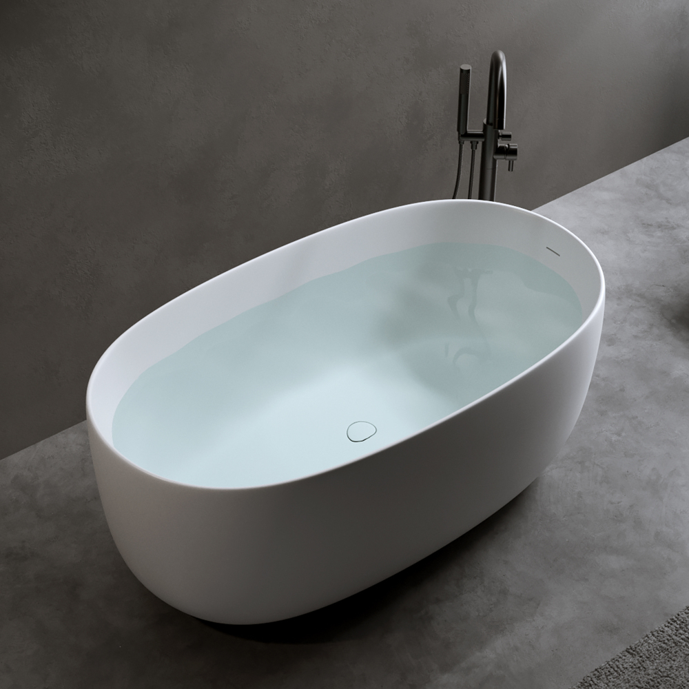 Moray 47 in. x 25 in. Solid Surface Stone Resin Flatbottom Freestanding Double Slipper Soaking Bathtub in Matte White