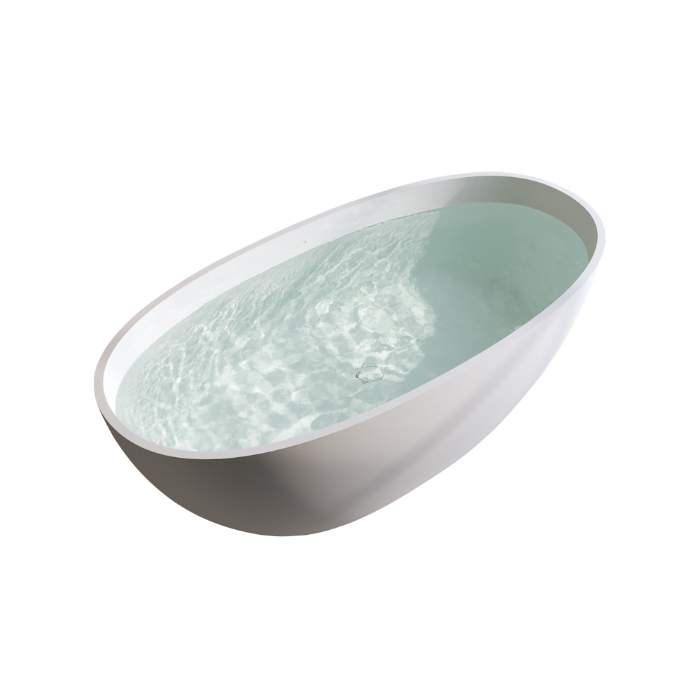 Foyil 59 in. x 31 in. Solid Surface Stone Resin Flatbottom Freestanding Bathtub Soaking Bathtub in Matte White