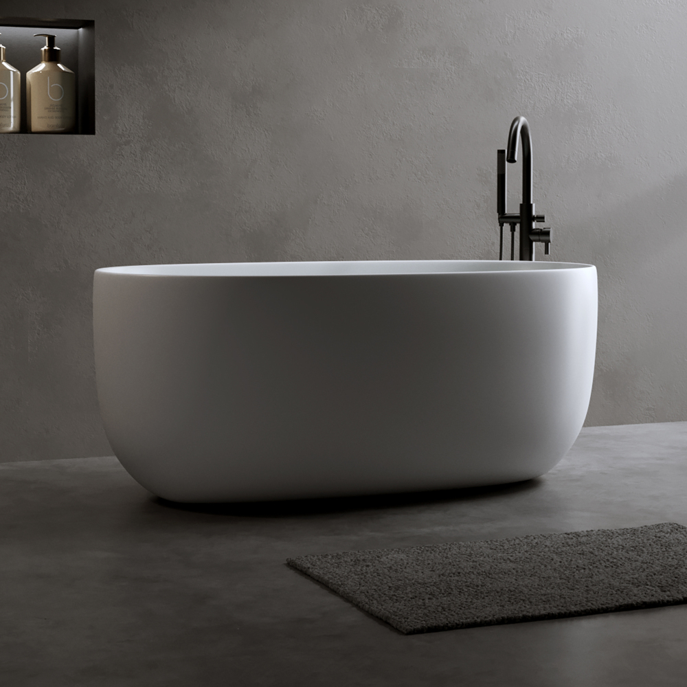 Moray 47 in. x 25 in. Solid Surface Stone Resin Flatbottom Freestanding Double Slipper Soaking Bathtub in Matte White