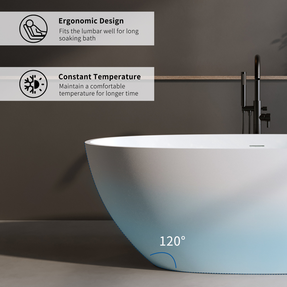 Foyil 59 in. x 31 in. Solid Surface Stone Resin Flatbottom Freestanding Bathtub Soaking Bathtub in Matte White