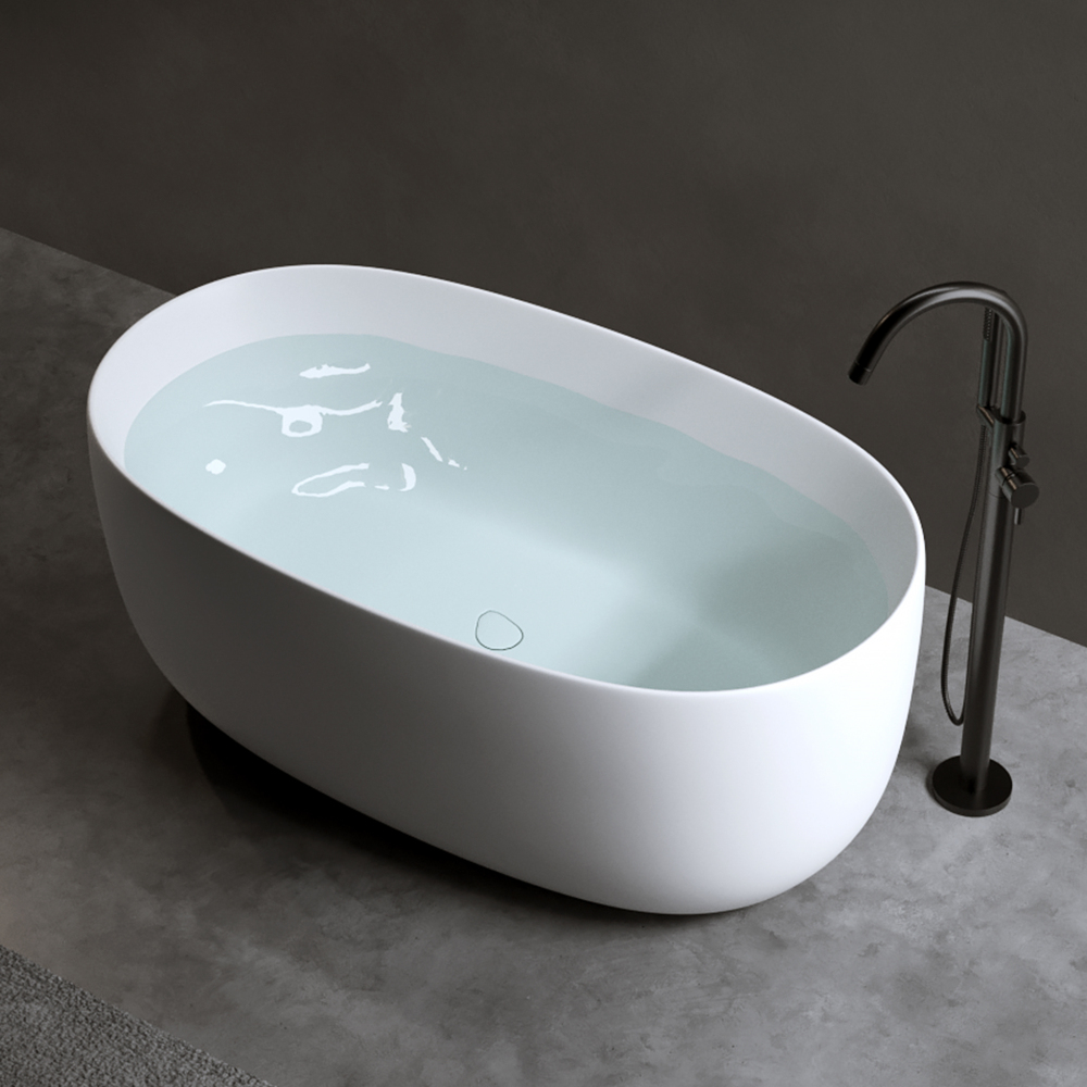 Moray 47 in. x 25 in. Solid Surface Stone Resin Flatbottom Freestanding Double Slipper Soaking Bathtub in Matte White