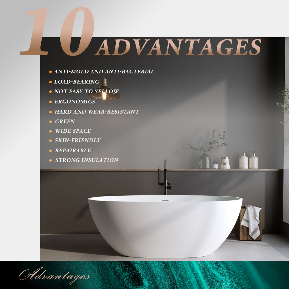 Foyil 59 in. x 31 in. Solid Surface Stone Resin Flatbottom Freestanding Bathtub Soaking Bathtub in Matte White