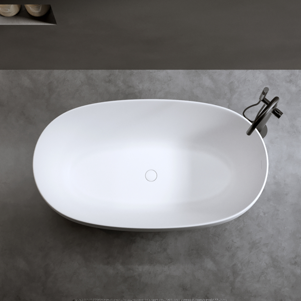 Moray 47 in. x 25 in. Solid Surface Stone Resin Flatbottom Freestanding Double Slipper Soaking Bathtub in Matte White
