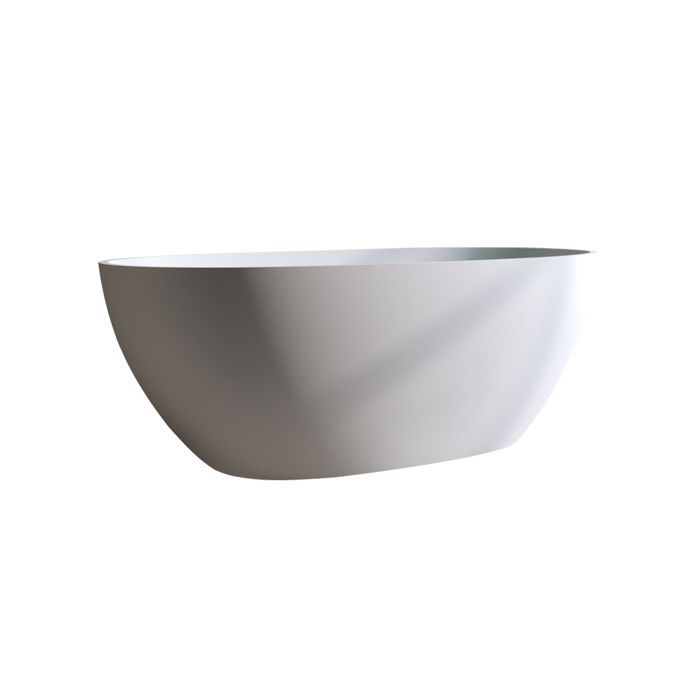 Foyil 59 in. x 31 in. Solid Surface Stone Resin Flatbottom Freestanding Bathtub Soaking Bathtub in Matte White