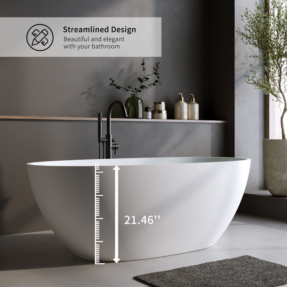 Moray 71 in. x 31 in. Solid Surface Stone Resin Freestanding Flat Bottom Bathtub Soaking Bathtub in Matte White