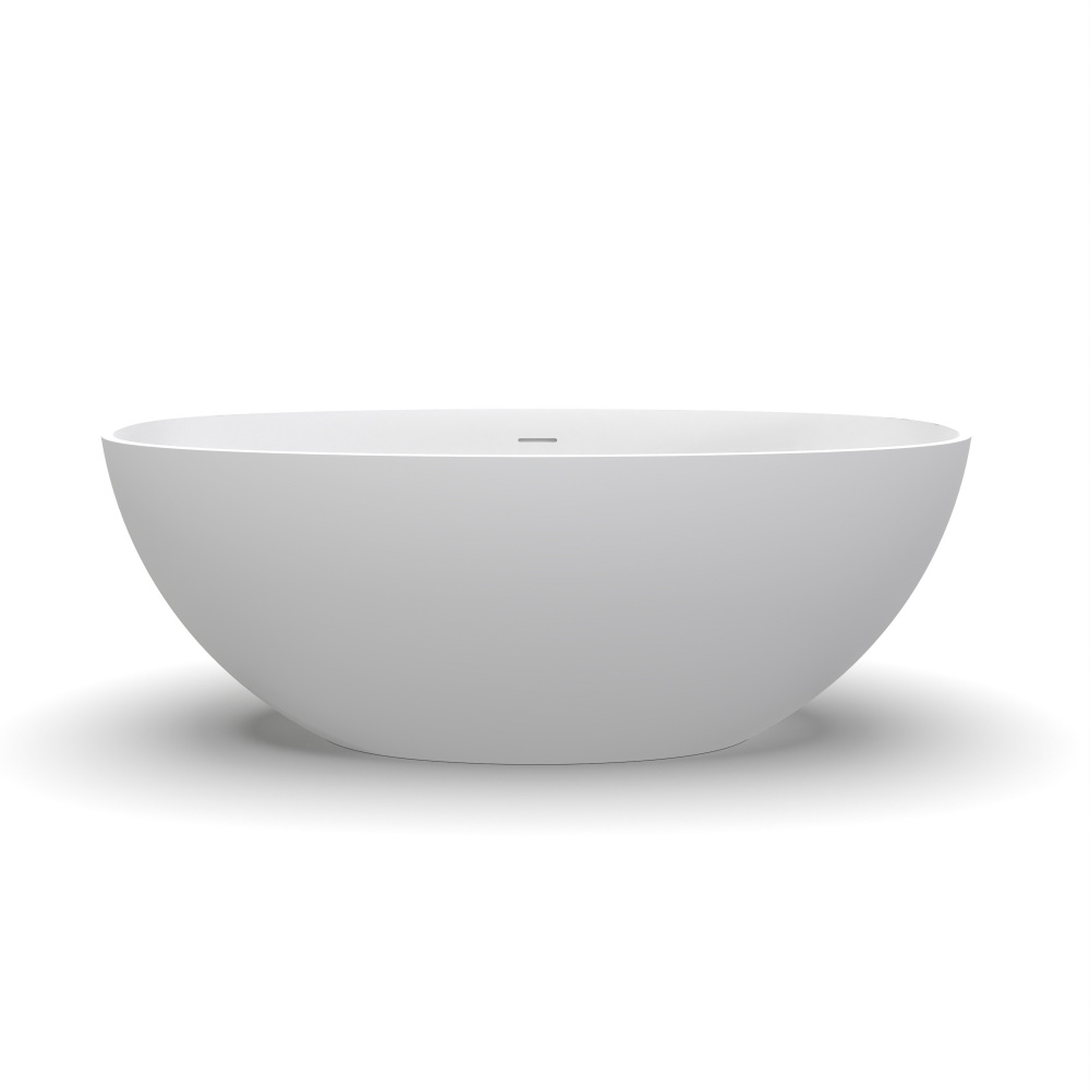 Moray 61 in. x 30 in. Solid Surface Stone Resin Flatbottom Freestanding Bathtub Soaking Bathtub in Matte White