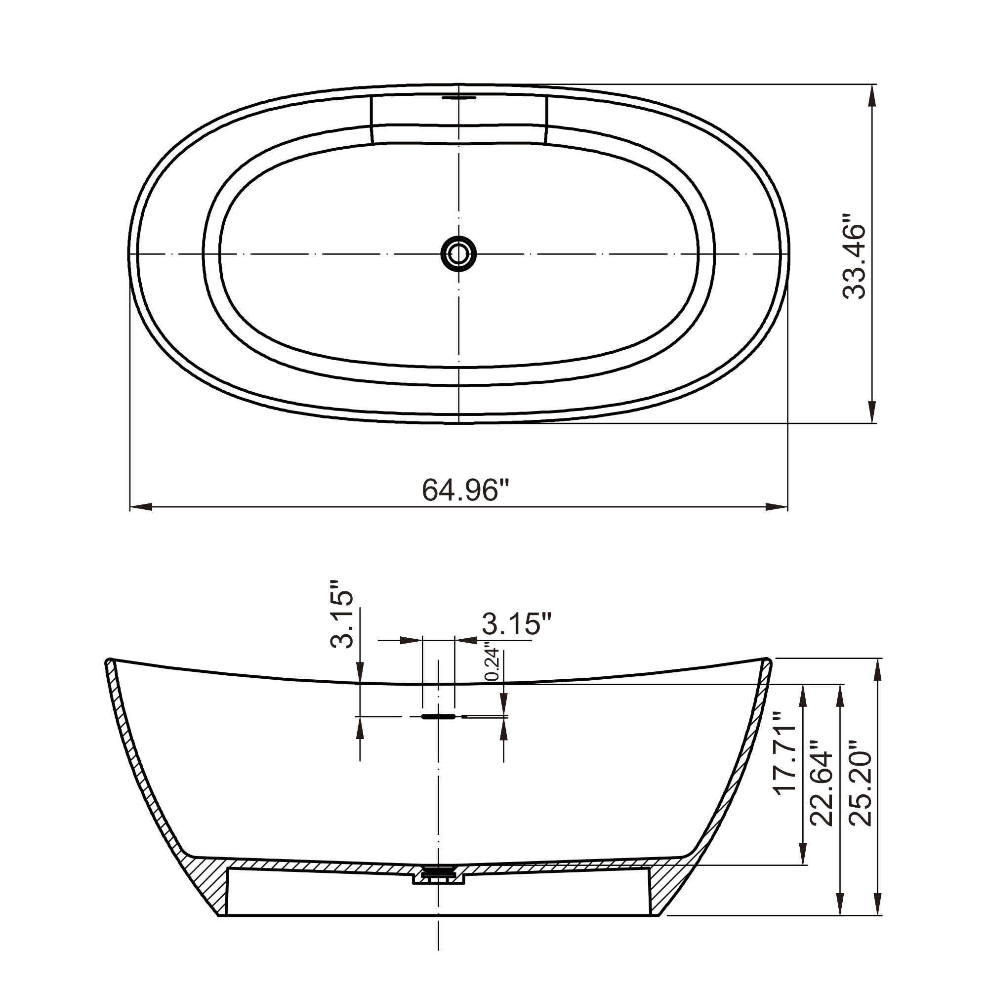 Moray 65 in. x 33.5 in. Solid Surface Stone Resin Flatbottom Freestanding Bathtub Soaking Bathtub in Matte White