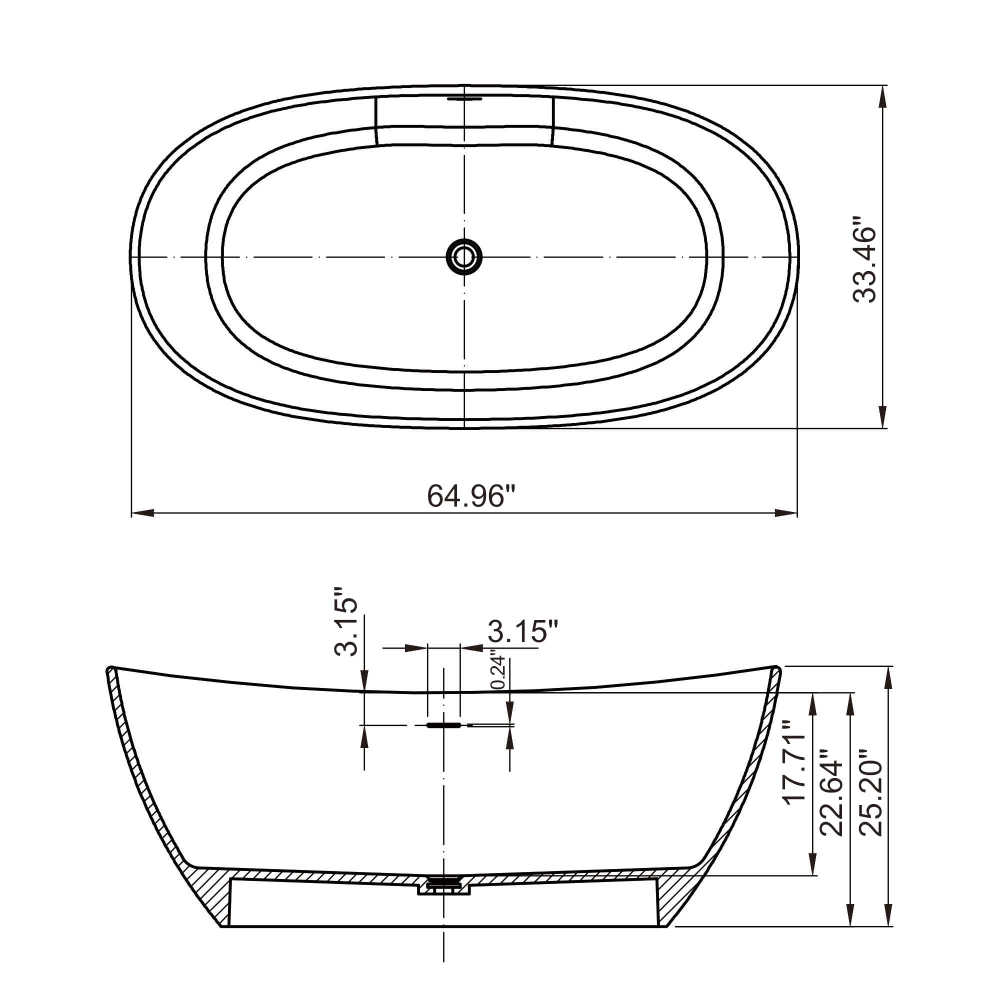 Moray 65 in. x 33.5 in. Solid Surface Stone Resin Flatbottom Freestanding Bathtub Soaking Bathtub in Matte White