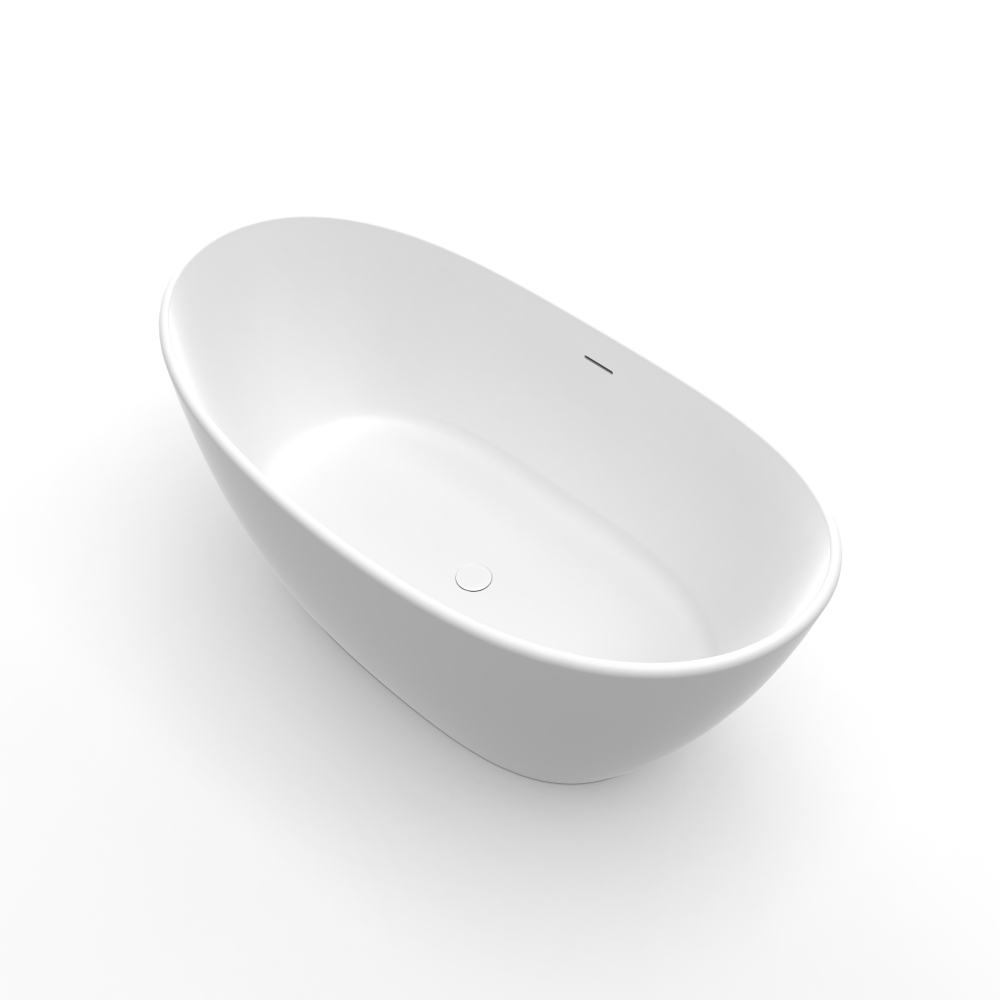 Moray 61 in. x 31.5 in. Solid Surface Stone Resin Flatbottom Freestanding Bathtub Soaking Bathtub in Matte White