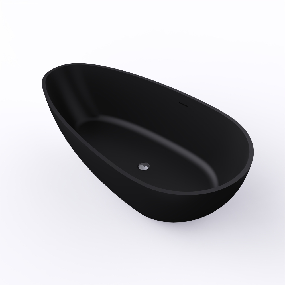Moray 67 in. x 33.5 in. Solid Surface Stone Resin Flatbottom Freestanding Soaking Bathtub in Matte Black