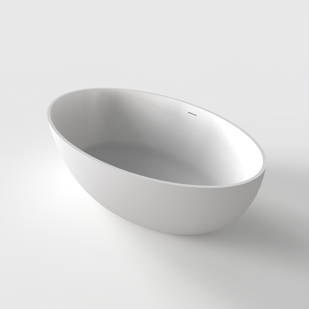 Foyil 67 in. Stone Resin Flatbottom Solid Surface Freestanding Double Slipper Soaking Bathtub in White with Brass Drain