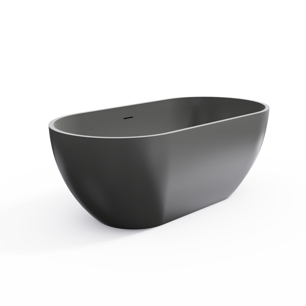Moray 59 in. x 30 in. Solid Surface Stone Resin Flatbottom Freestanding Double Slipper Soaking Bathtub in Matte Gray