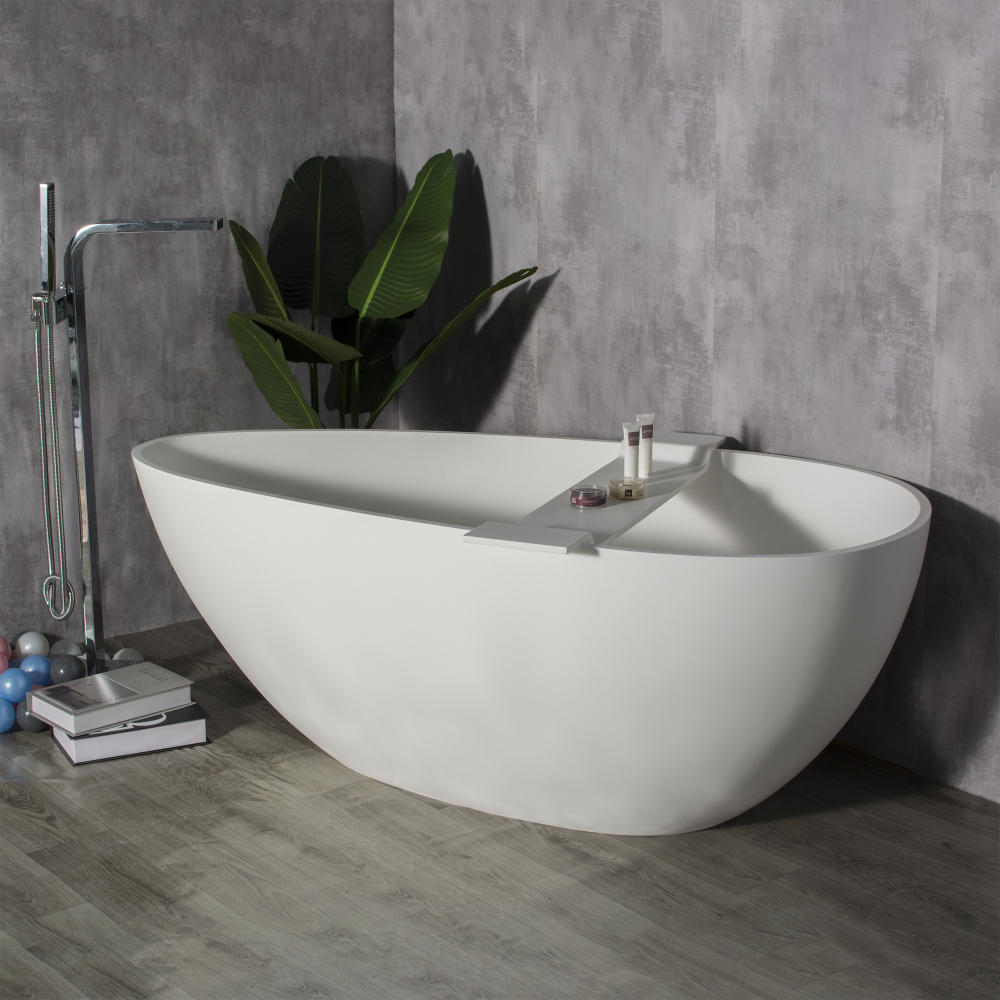 Foyil 59 in. x 31 in. Solid Surface Stone Resin Flatbottom Freestanding Bathtub Soaking Bathtub in Matte White