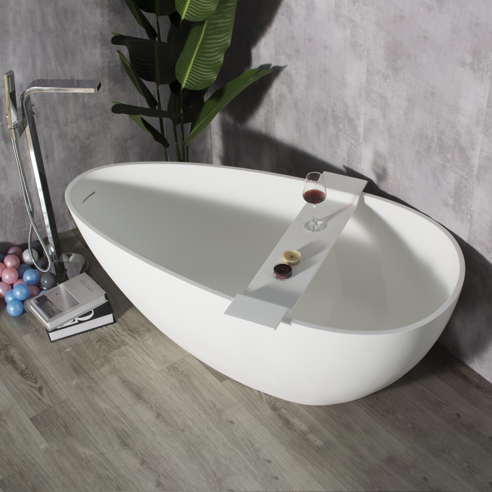 Foyil 59 in. x 31 in. Solid Surface Stone Resin Flatbottom Freestanding Bathtub Soaking Bathtub in Matte White