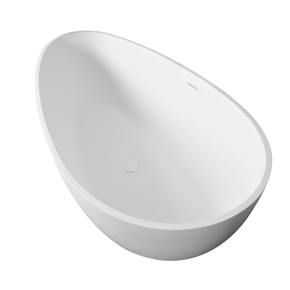 Foyil 67 in. x 34 in. Solid Surface Stone Resin Flatbottom Freestanding Bathtub Soaking Bathtub in Matte White