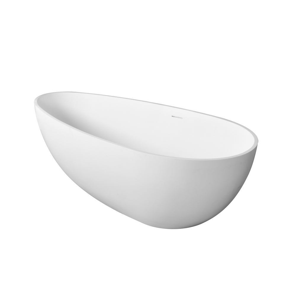Foyil 67 in. x 34 in. Solid Surface Stone Resin Flatbottom Freestanding Bathtub Soaking Bathtub in Matte White
