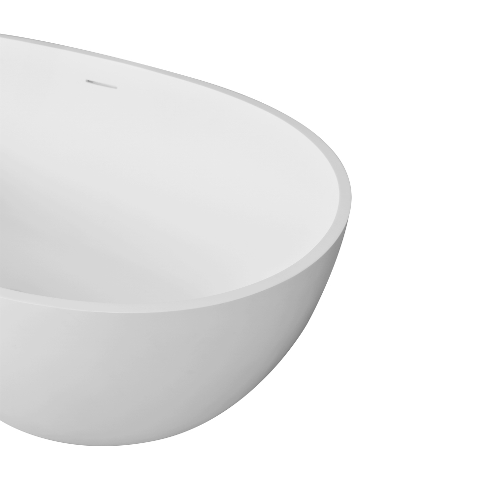 Foyil 67 in. x 34 in. Solid Surface Stone Resin Flatbottom Freestanding Bathtub Soaking Bathtub in Matte White