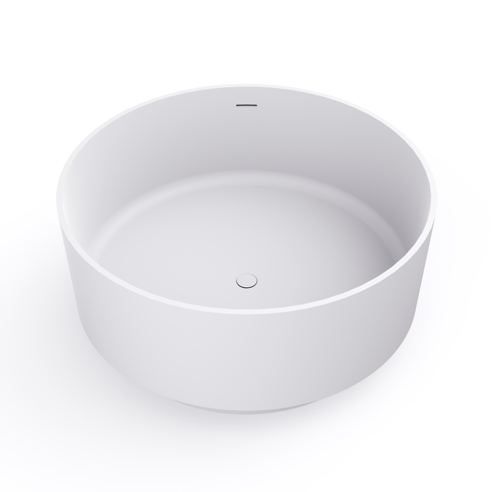 Moray 49 in. x 49 in. Round Solid Surface Stone Resin Flat Bottom Freestanding Soaking Bathtub in White