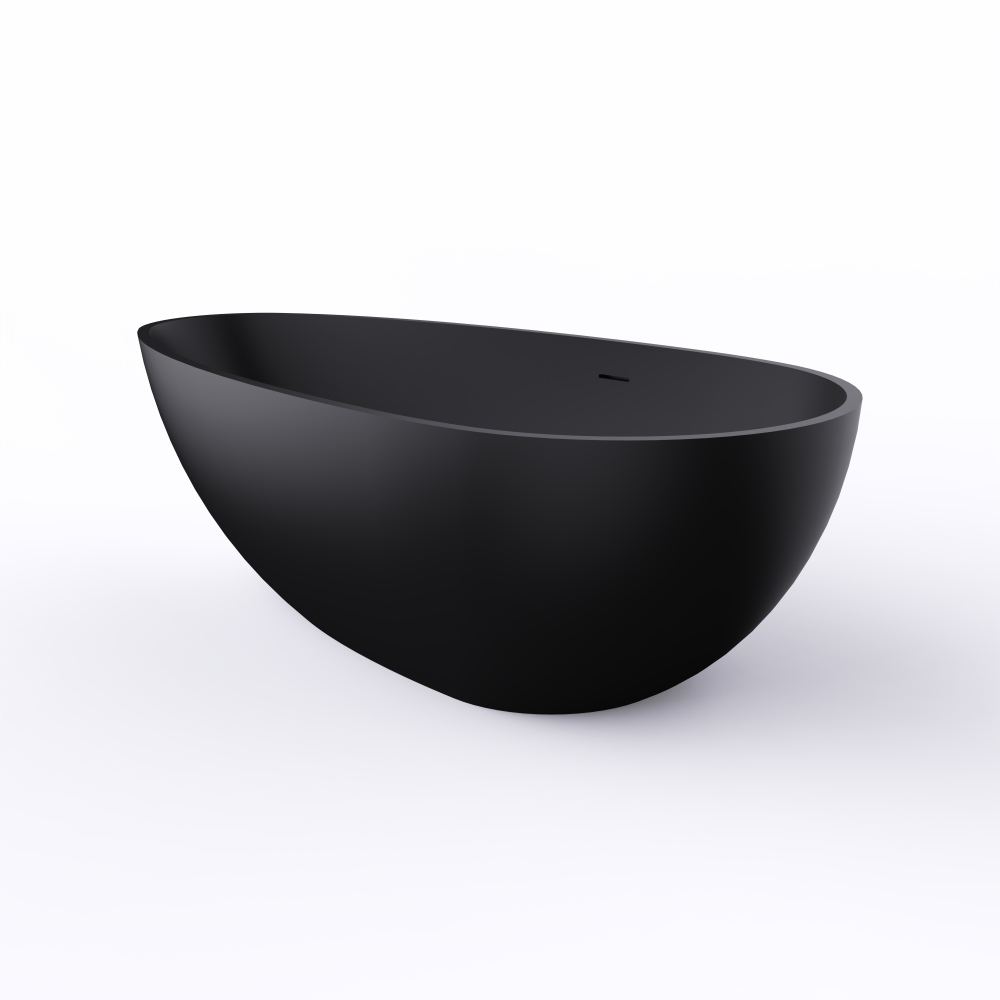 Moray 67 in. x 33.5 in. Solid Surface Stone Resin Flatbottom Freestanding Soaking Bathtub in Matte Black