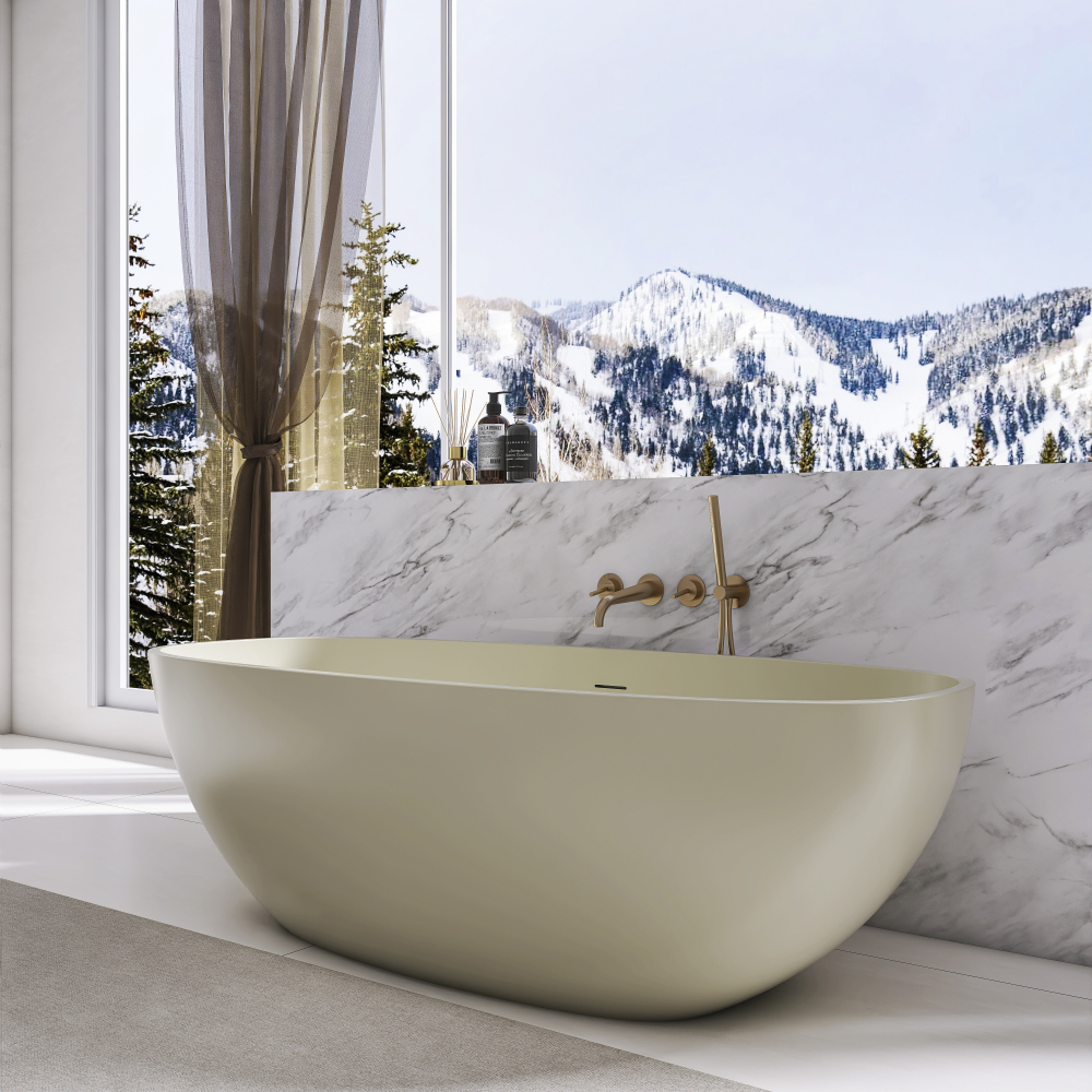 Moray 67 in. x 30 in. Solid Surface Stone Resin Flatbottom Freestanding Bathtub Soaking Bathtub in Khaki