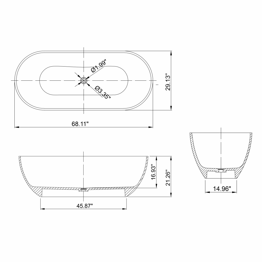 Moray 69 in. x 29.5 in. Solid Surface Stone Resin Flatbottom Freestanding Soaking Bathtub in Translucent black