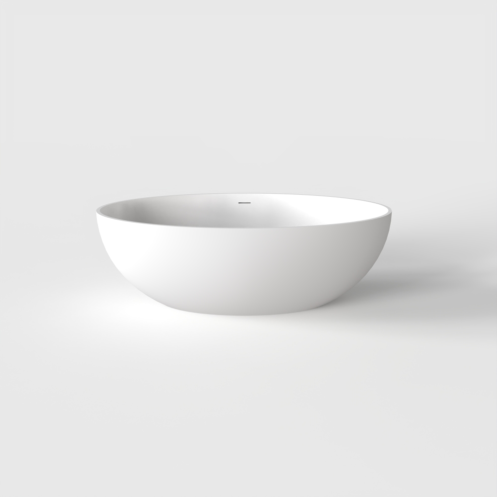 Foyil 67 in. Stone Resin Flatbottom Solid Surface Freestanding Double Slipper Soaking Bathtub in White with Brass Drain