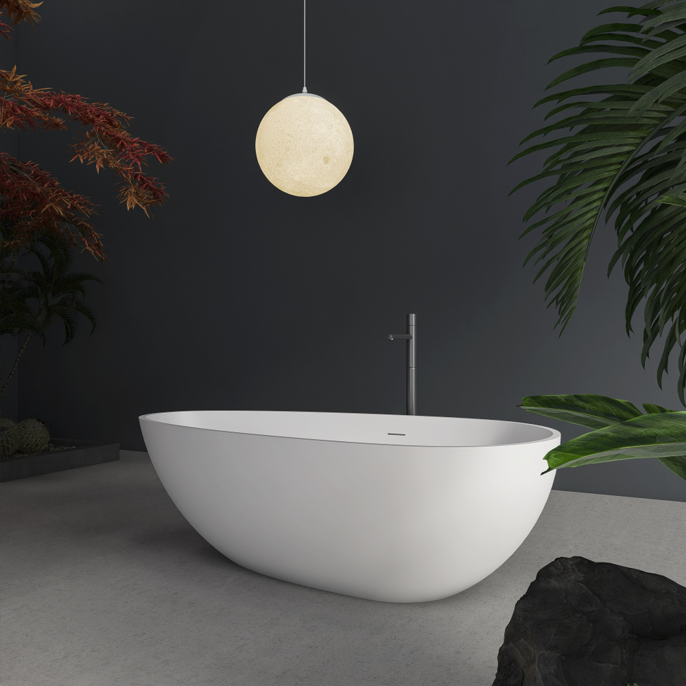 Foyil 67 in. x 34 in. Solid Surface Stone Resin Flatbottom Freestanding Bathtub Soaking Bathtub in Matte White