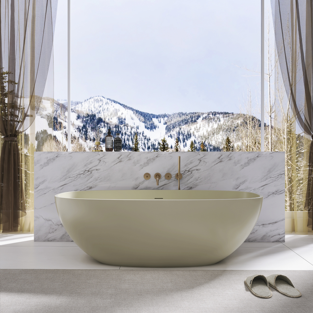 Moray 67 in. x 30 in. Solid Surface Stone Resin Flatbottom Freestanding Bathtub Soaking Bathtub in Khaki