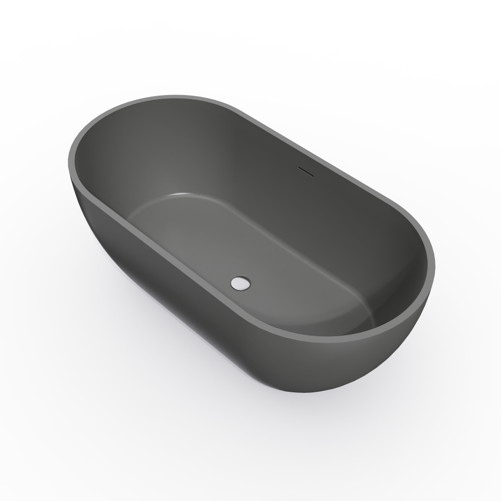 Moray 59 in. x 30 in. Solid Surface Stone Resin Flatbottom Freestanding Double Slipper Soaking Bathtub in Matte Gray