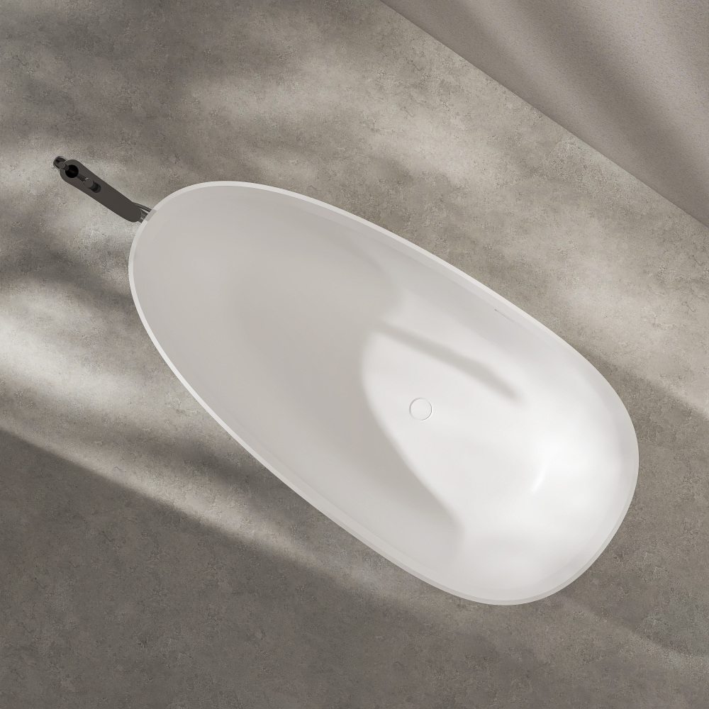 Moray 71 in. x 35.5 in. Solid Surface Stone Resin Freestanding Flat Bottom Soaking Bathtub in Matte White