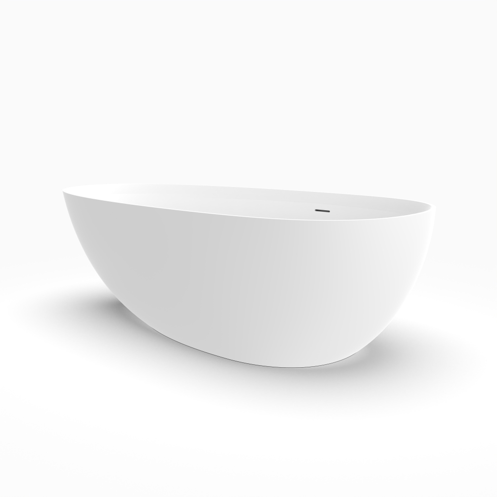 Moray 71 in. x 35.5 in. Solid Surface Stone Resin Freestanding Flat Bottom Soaking Bathtub in Matte White