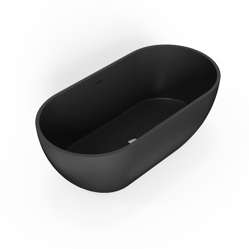Moray 59 in. x 30 in. Solid Surface Stone Resin Flatbottom Freestanding Double Slipper Soaking Bathtub in Matte Black