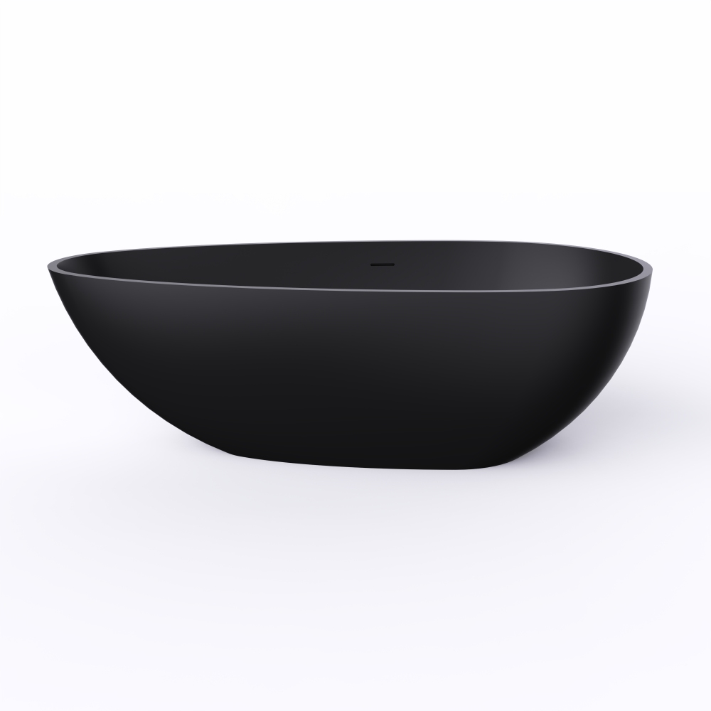 Moray 67 in. x 33.5 in. Solid Surface Stone Resin Flatbottom Freestanding Soaking Bathtub in Matte Black
