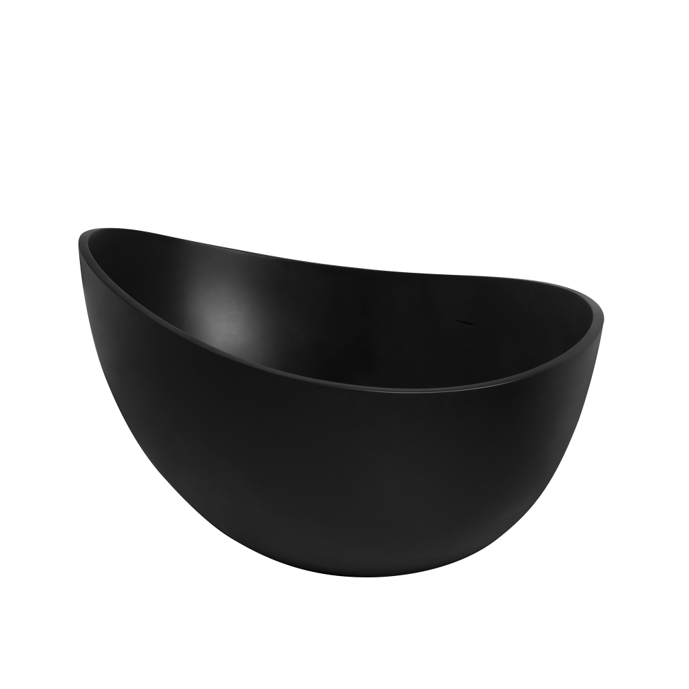 Moray 63 in. x 37 in. Solid Surface Stone Resin Flatbottom Freestanding Bathtub Soaking Bathtub in Matte Black