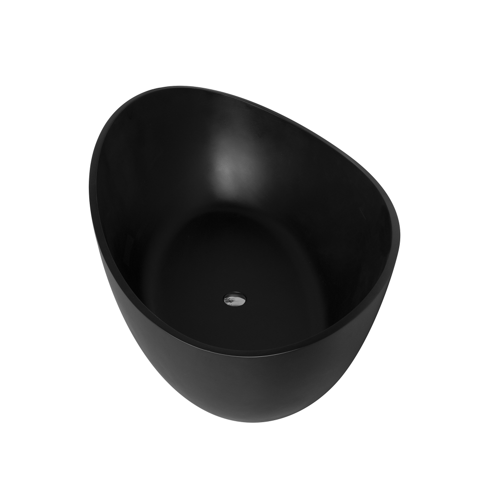 Moray 63 in. x 37 in. Solid Surface Stone Resin Flatbottom Freestanding Bathtub Soaking Bathtub in Matte Black