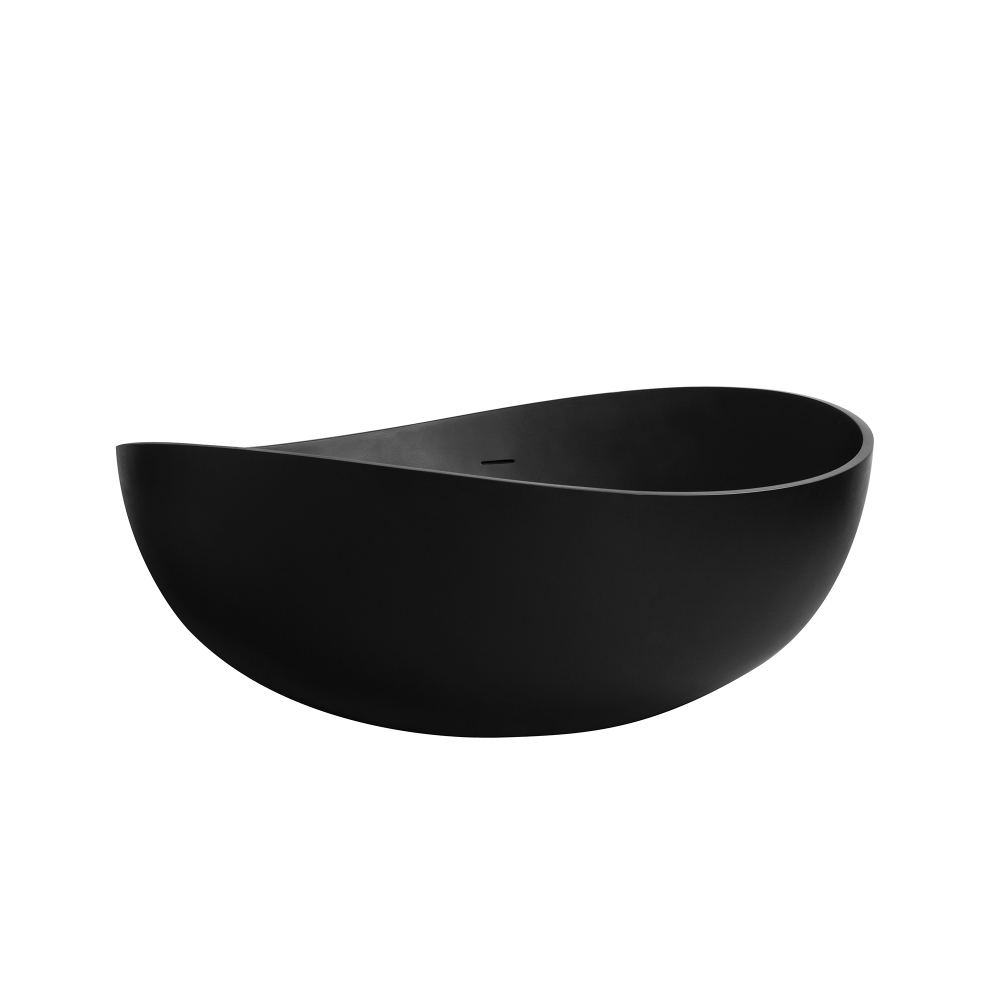 Moray 63 in. x 37 in. Solid Surface Stone Resin Flatbottom Freestanding Bathtub Soaking Bathtub in Matte Black