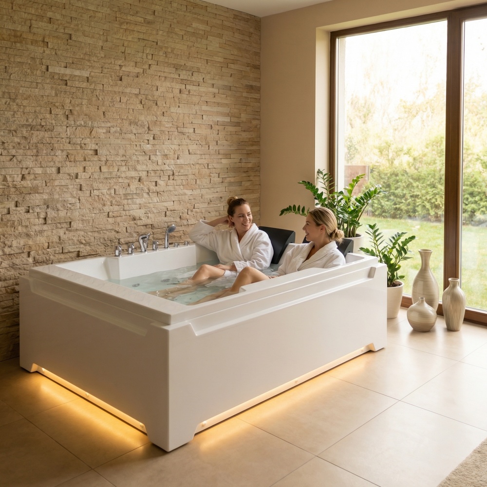 73 in. x 48 in. Acrylic Freestanding Whirlpool Bathtub in White with 8-Hydromassage Jets