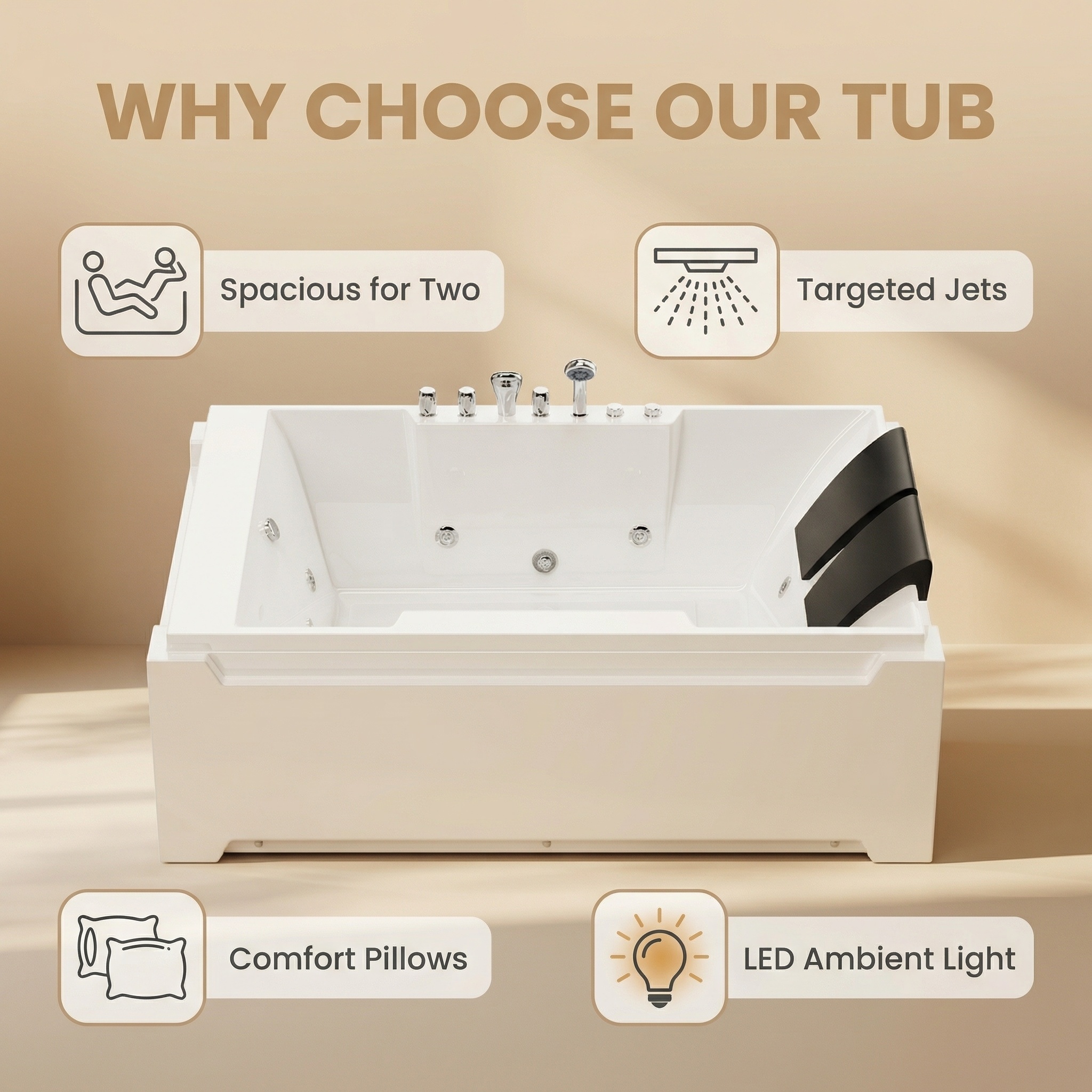 73 in. x 48 in. Acrylic Freestanding Whirlpool Bathtub in White with 8-Hydromassage Jets