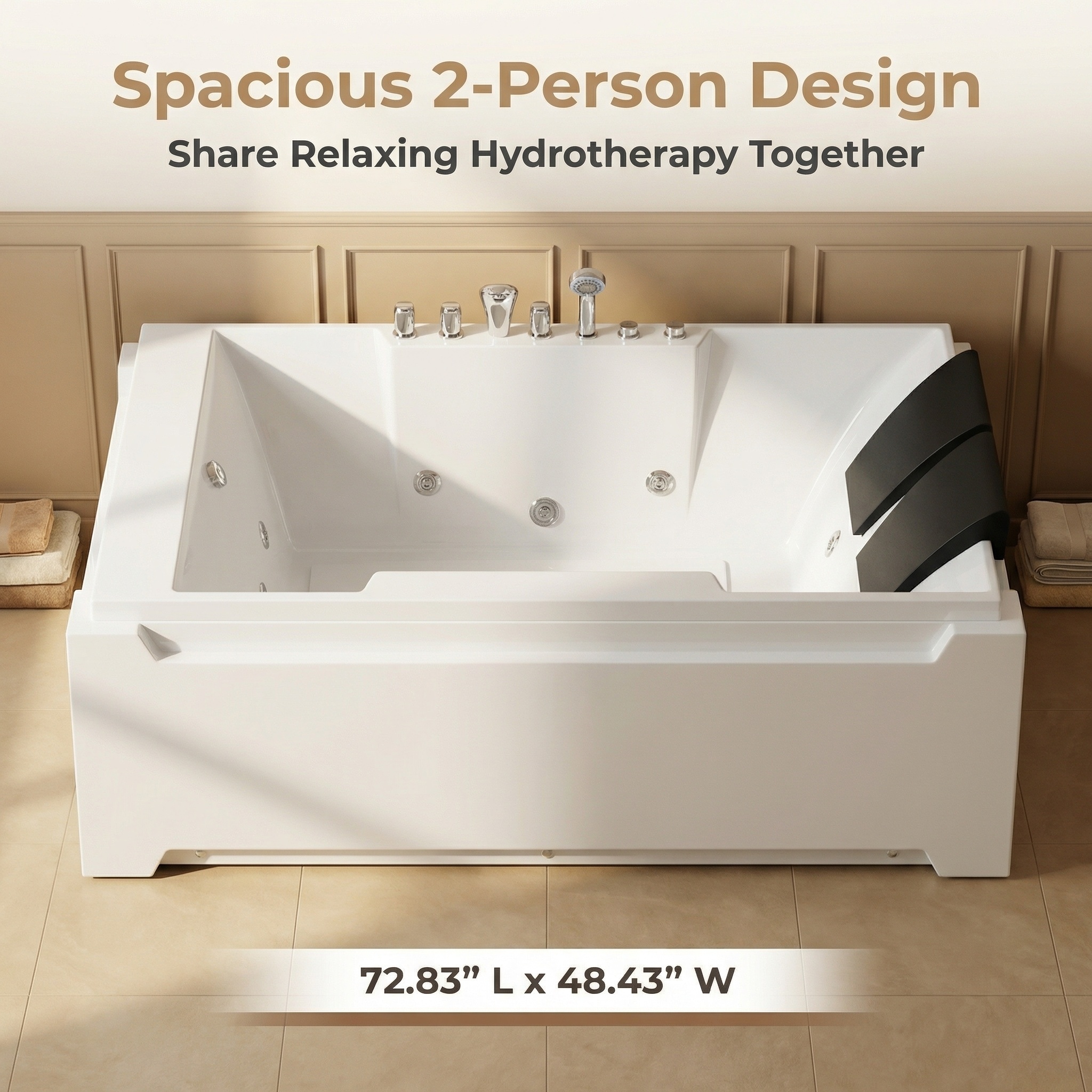 73 in. x 48 in. Acrylic Freestanding Whirlpool Bathtub in White with 8-Hydromassage Jets