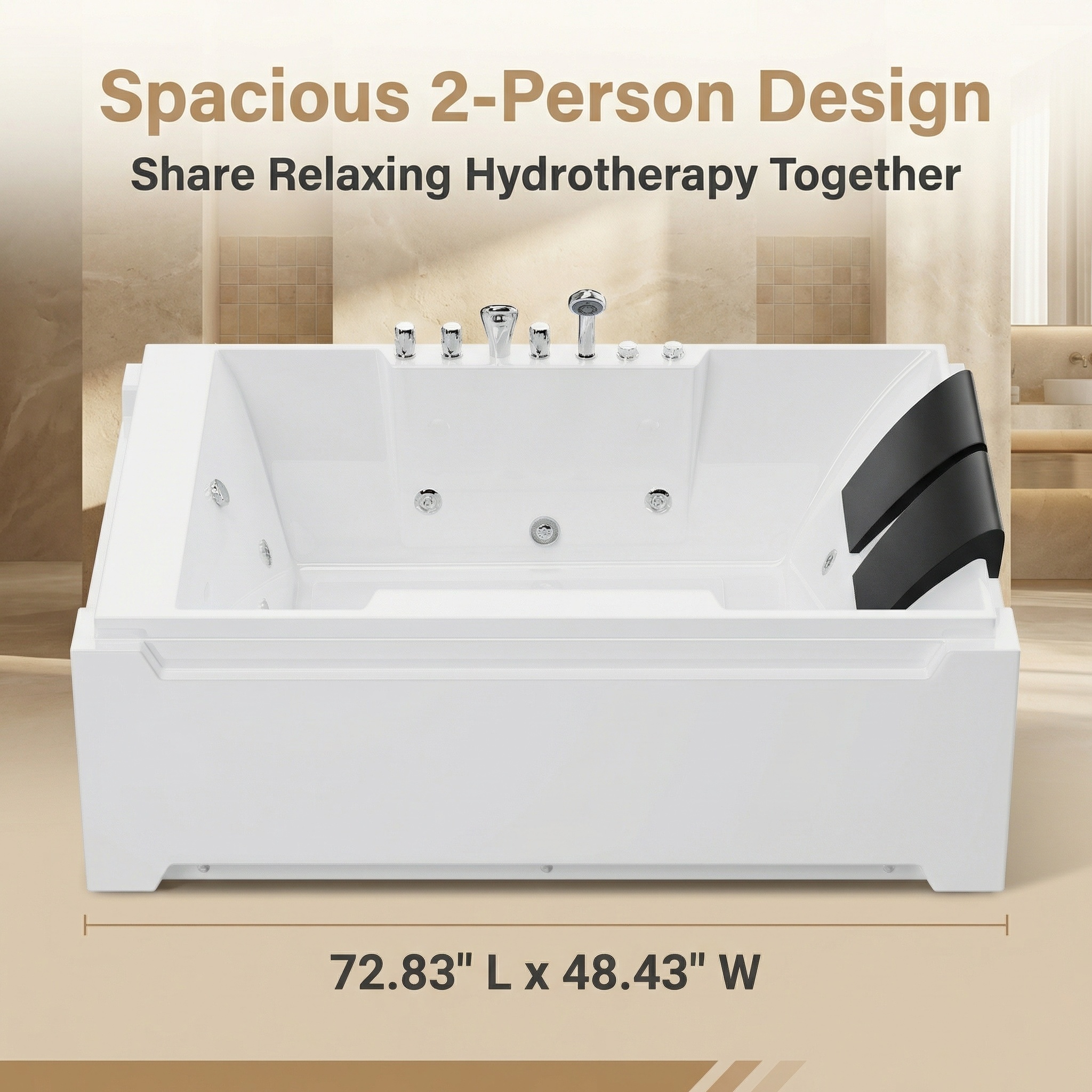 73 in. x 48 in. Acrylic Freestanding Whirlpool Bathtub in White with 8-Hydromassage Jets
