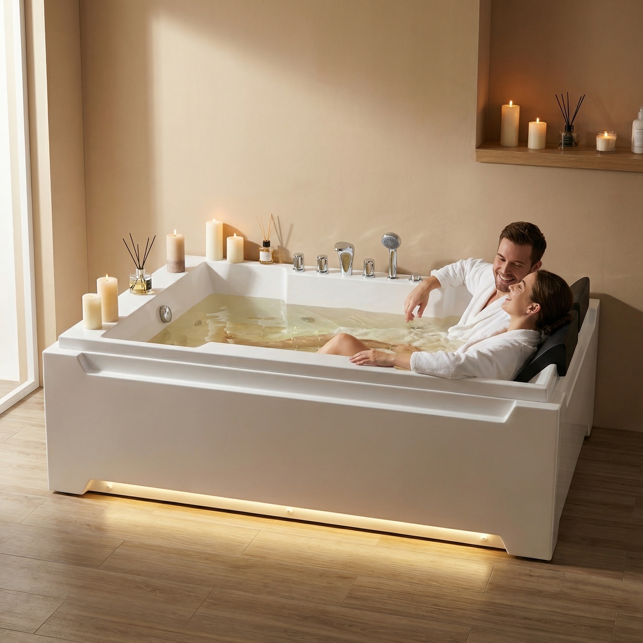 73 in. x 48 in. Acrylic Freestanding Whirlpool Bathtub in White with 8-Hydromassage Jets