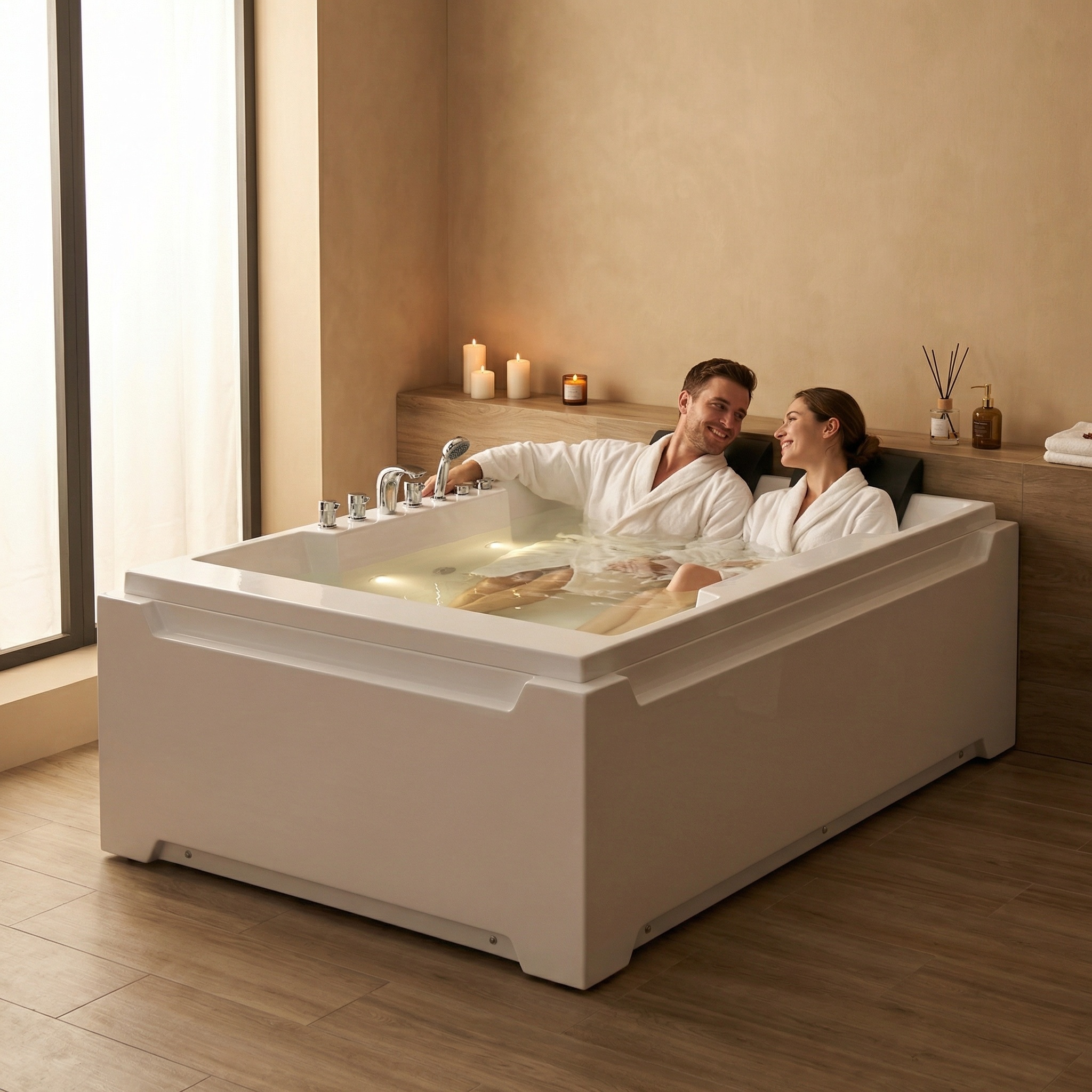 73 in. x 48 in. Acrylic Freestanding Whirlpool Bathtub in White with 8-Hydromassage Jets