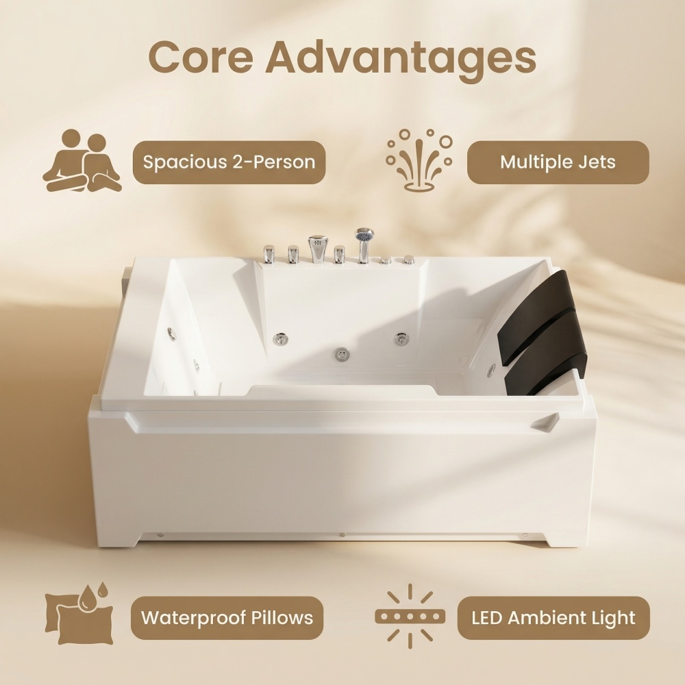 73 in. x 48 in. Acrylic Freestanding Whirlpool Bathtub in White with 8-Hydromassage Jets