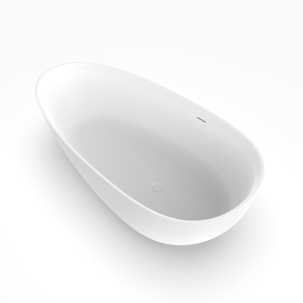 Moray 71 in. x 35.5 in. Solid Surface Stone Resin Freestanding Flat Bottom Soaking Bathtub in Matte White