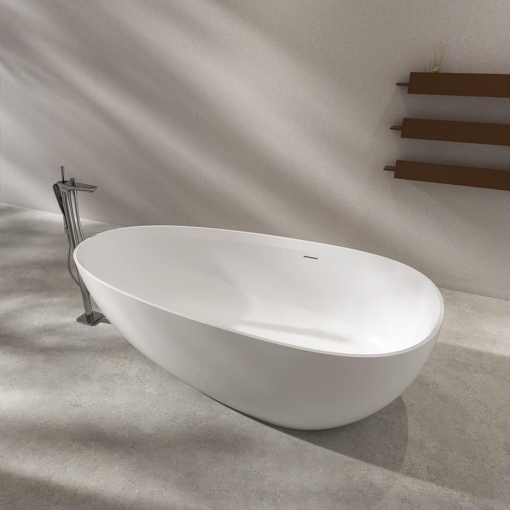 Moray 71 in. x 35.5 in. Solid Surface Stone Resin Freestanding Flat Bottom Soaking Bathtub in Matte White