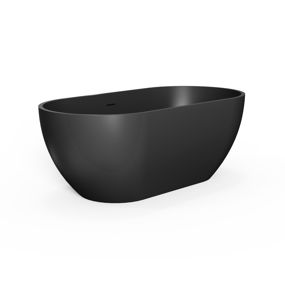 Moray 59 in. x 30 in. Solid Surface Stone Resin Flatbottom Freestanding Double Slipper Soaking Bathtub in Matte Black