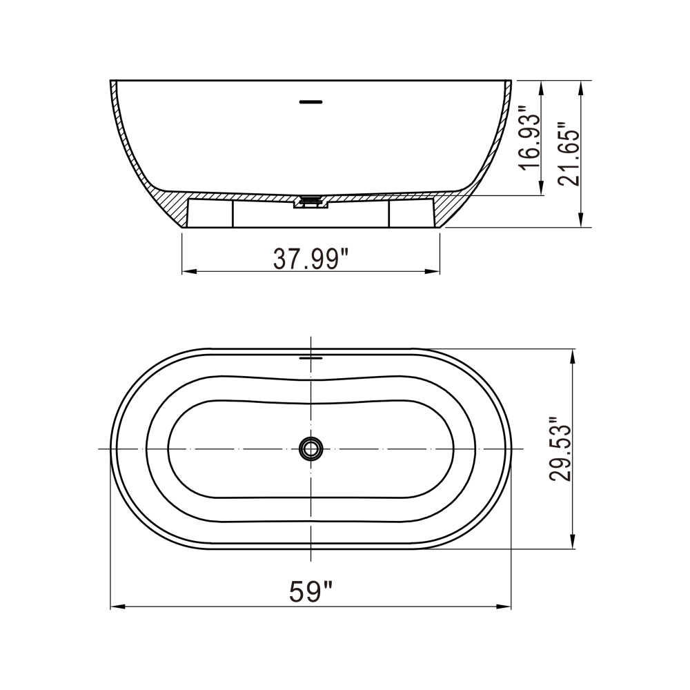 Moray 59 in. x 30 in. Solid Surface Stone Resin Flatbottom Freestanding Double Slipper Soaking Bathtub in Matte Gray