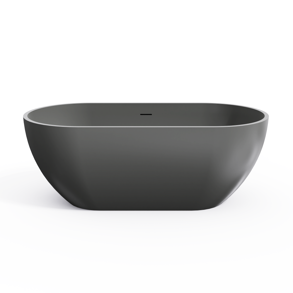 Moray 59 in. x 30 in. Solid Surface Stone Resin Flatbottom Freestanding Double Slipper Soaking Bathtub in Matte Gray