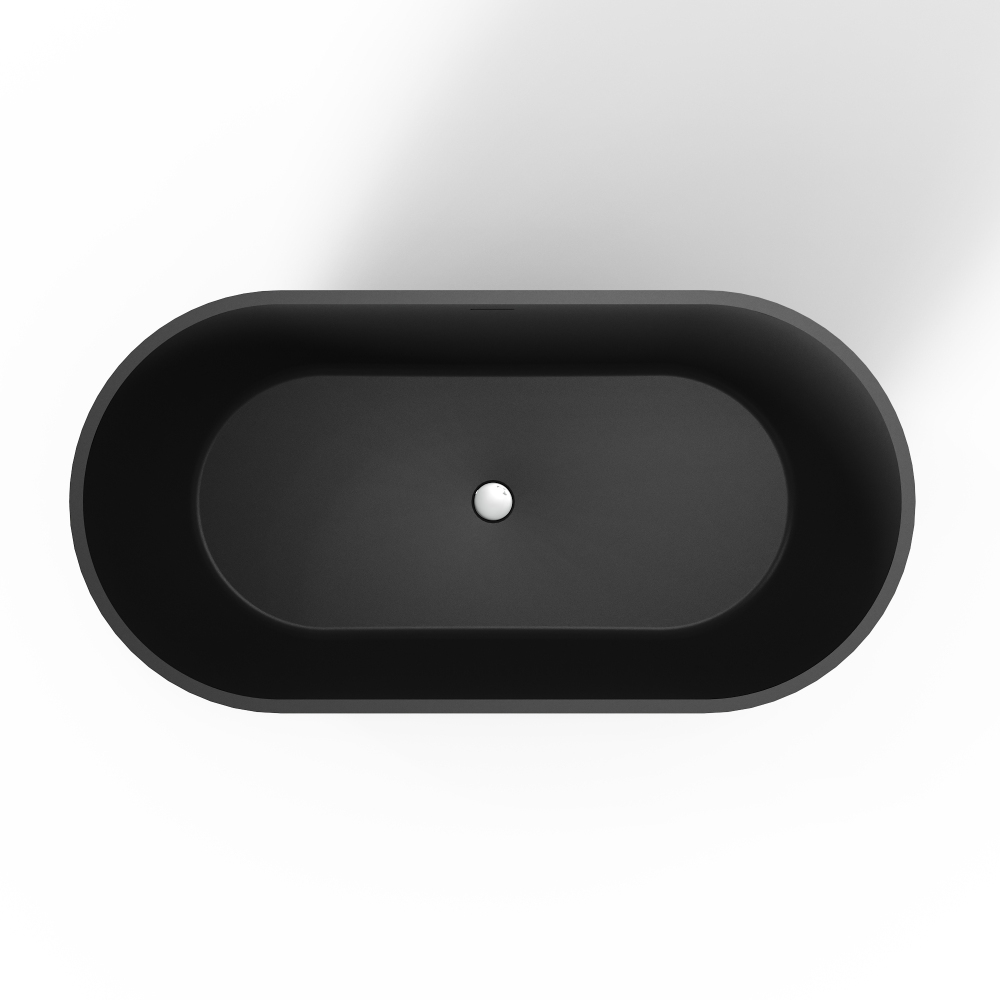 Moray 59 in. x 30 in. Solid Surface Stone Resin Flatbottom Freestanding Double Slipper Soaking Bathtub in Matte Black